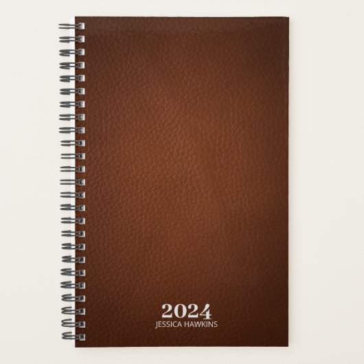 Persoonlijk briefpapier · Bruin leer 202x per week Planner (Voorkant)