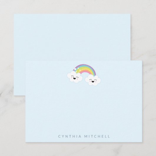 Persoonlijk briefpapier Kawaii regenboog lichtblau Bedankkaart (Voorkant / Achterkant)