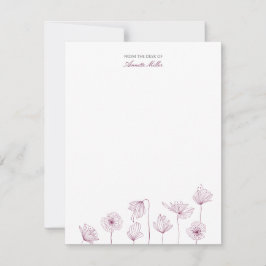 Persoonlijk briefpapier met bloemen in bordeauxroo notitiekaartje