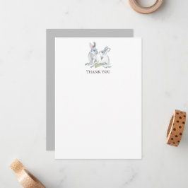 Persoonlijk briefpapier met lentekonijn Dank je we Notitiekaartje