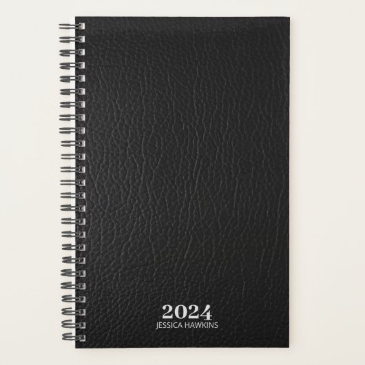 Persoonlijk briefpapier · Zwart leder 202x per wee Planner (Voorkant)