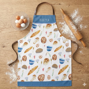 Persoonlijk brood & bakkerij watercolorpatroon schort