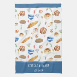 Persoonlijk brood & bakkerij waterverfpatroon theedoek