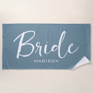 Persoonlijk Bruid Stof Blauw Witte Script Trouwen Strandlaken