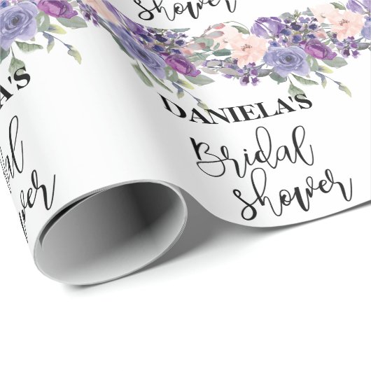 Persoonlijk bruidsdouche Violette Bloemige Verpakk Cadeaupapier (Rol Hoek)