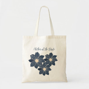Persoonlijk bruidsfeestcadeau blauw bloemmotief tote bag