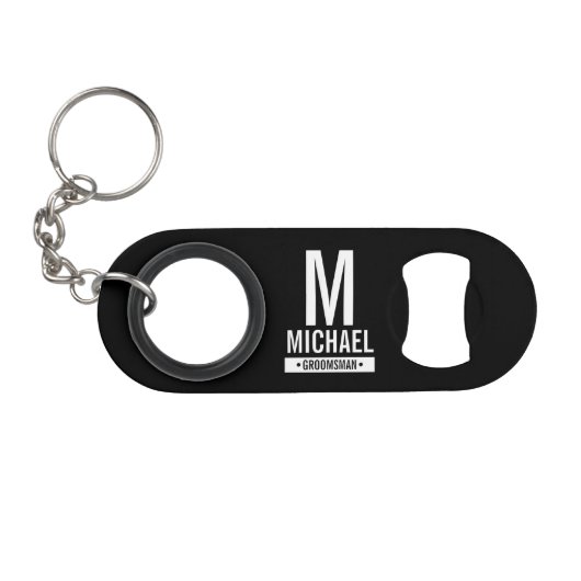 Persoonlijk Bruidsjonker Monogram en Naam Mini Flessenopener (Voorkant (Horizontaal))