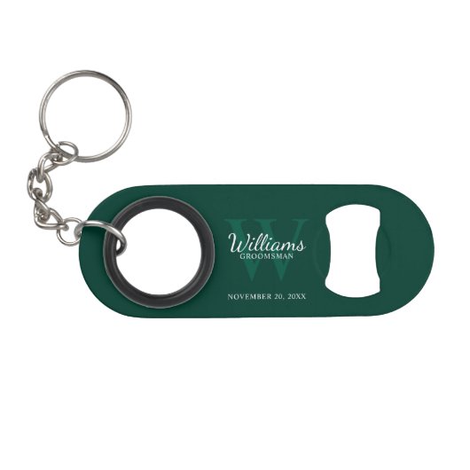 Persoonlijk Bruidsjonker Monogram en Naam Mini Flessenopener (Voorkant (Horizontaal))
