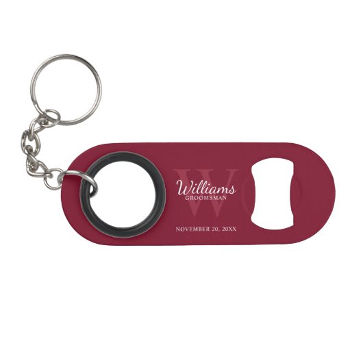 Persoonlijk Bruidsjonker Monogram en Naam Mini Flessenopener (Voorkant (Horizontaal))