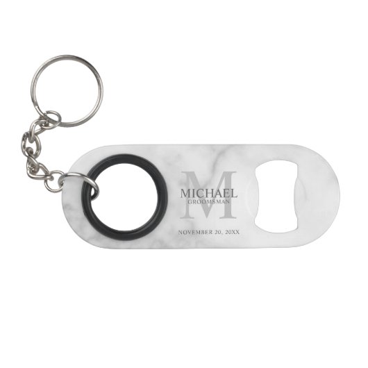 Persoonlijk Bruidsjonker Monogram en Naam Mini Flessenopener (Voorkant (Horizontaal))