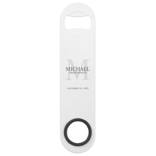 Persoonlijk Bruidsjonker Monogram en Naam Speed Flessenopener (Voorkant)