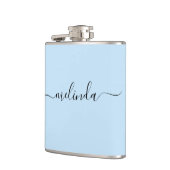 Persoonlijk bruidsmeisje cadeau pastelblauw bruilo heupfles (Links)