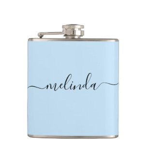 Persoonlijk bruidsmeisje cadeau pastelblauw bruilo heupfles
