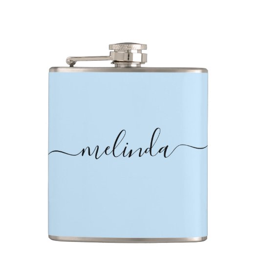 Persoonlijk bruidsmeisje cadeau pastelblauw bruilo heupfles (Voorkant)