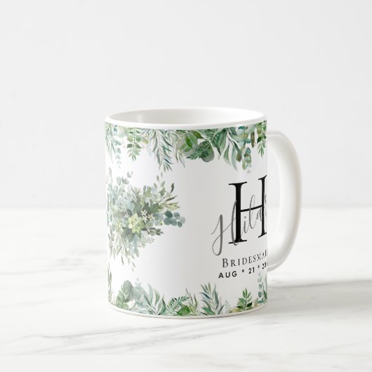 Persoonlijk bruidsmeisjes monogram groen bruiloft koffiemok (Voorkant rechts)