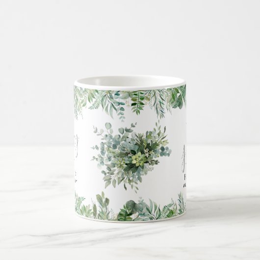 Persoonlijk bruidsmeisjes monogram groen bruiloft koffiemok (Center)