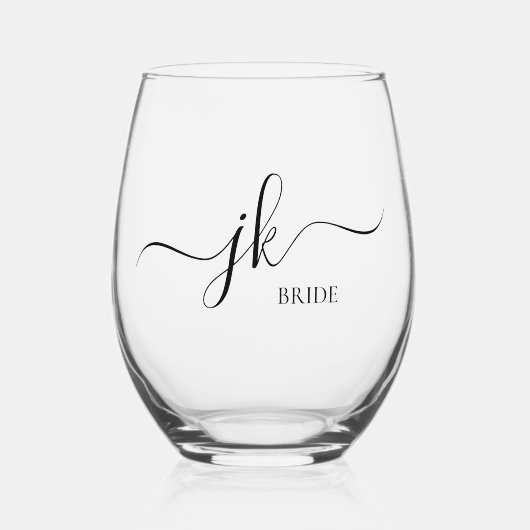 Persoonlijk bruidsnaammonogram wijnglas zonder voet (Voorkant)