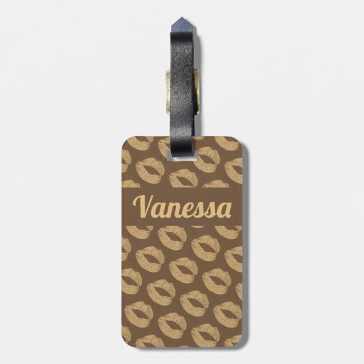 Persoonlijk bruin glitter lips elegant bagagelabel (Achterkant verticaal)