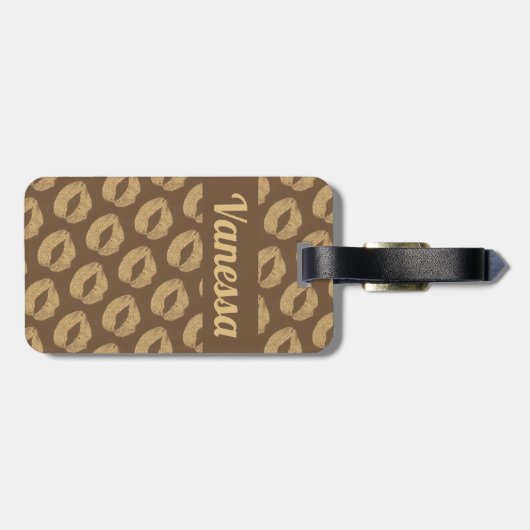 Persoonlijk bruin glitter lips elegant bagagelabel (Achterkant horizontaal)