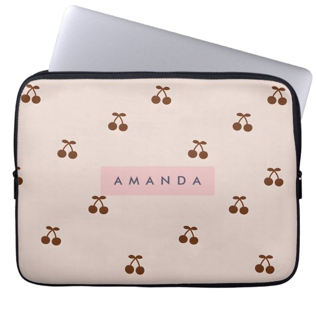 Persoonlijk Bruin Kersenpatroon Laptop Sleeve (Voorkant)