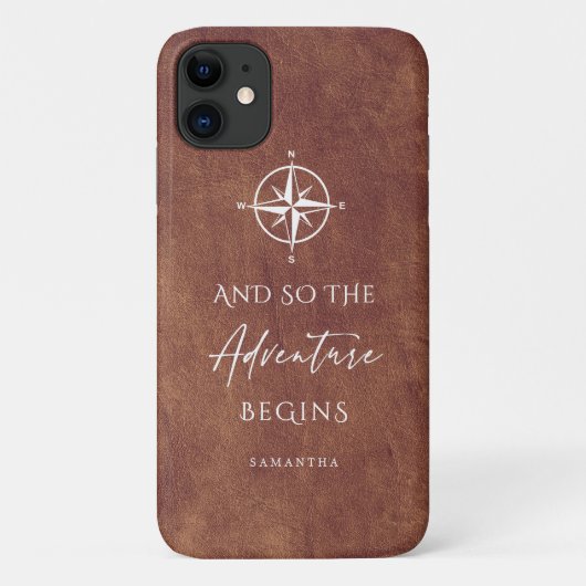 Persoonlijk Bruin Leren Avontuur Case-Mate iPhone Case (Achterkant)