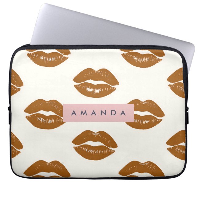 Persoonlijk Bruin Lippenprint Design Laptop Sleeve (Voorkant)