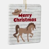 Persoonlijk bruin paard en cowboy Pet met kerstmis Keramisch Ornament (Rechts)