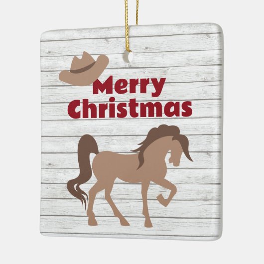 Persoonlijk bruin paard en cowboy Pet met kerstmis Keramisch Ornament (Links)
