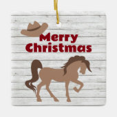 Persoonlijk bruin paard en cowboy Pet met kerstmis Keramisch Ornament (Voorkant)