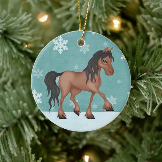 Persoonlijk bruin paard Snowy Holiday Kerstmis Keramisch Ornament (Boom)