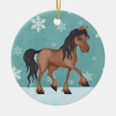 Persoonlijk bruin paard Snowy Holiday Kerstmis Keramisch Ornament (Voorkant)