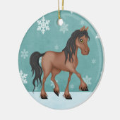 Persoonlijk bruin paard Snowy Holiday Kerstmis Keramisch Ornament (Links)