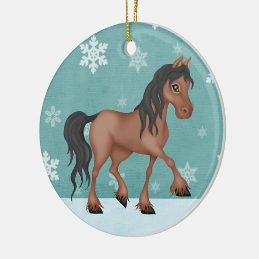 Persoonlijk bruin paard Snowy Holiday Kerstmis Keramisch Ornament (Links)