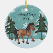 Persoonlijk bruin paard Snowy Holiday Kerstmis Keramisch Ornament (Achterkant)