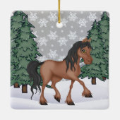 Persoonlijk bruin paard Winter Forest Kerstmis Keramisch Ornament (Achterkant)