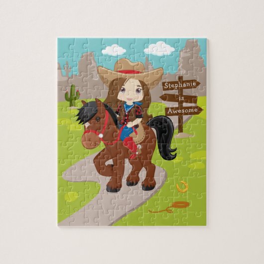 Persoonlijk Brunette Cowgirl Jigzaag Puzzle Legpuzzel (Verticaal)