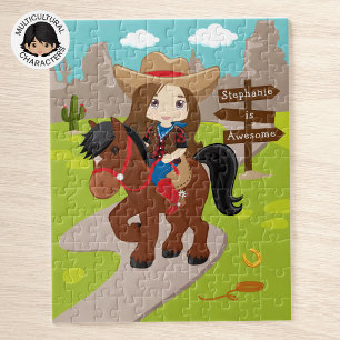 Persoonlijk Brunette Cowgirl Jigzaag Puzzle Legpuzzel