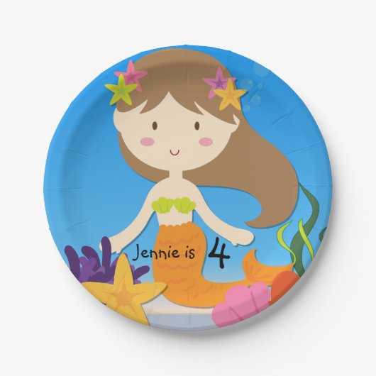 Persoonlijk Brunette Mermaid Birthday Paper Bord (Voorkant)