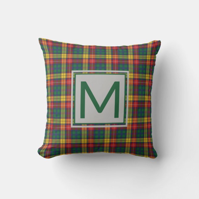Persoonlijk Buchanan Plaid Tartan Monogram Kussen (Voorkant)
