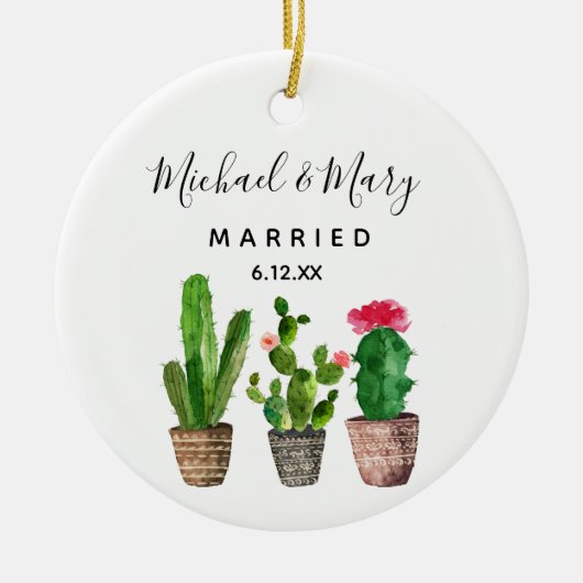 Persoonlijk Cactus Getrouwd Huwelijkscadeau Keramisch Ornament (Voorkant)
