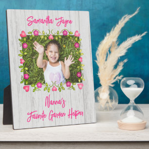 Persoonlijk cadeau bord met bloemenframe in houtlo fotoplaat