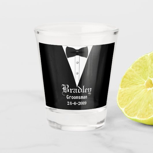 Persoonlijk cadeau op maat voor bruidsjonkers shot glas (Voorkant)