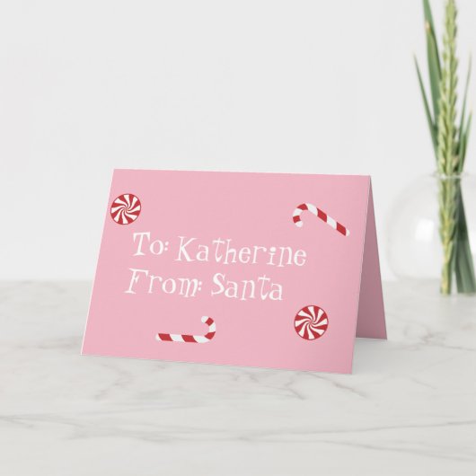 Persoonlijk cadeau van de Kerstman Roze Kerstsnoep Kaart (Voorkant)