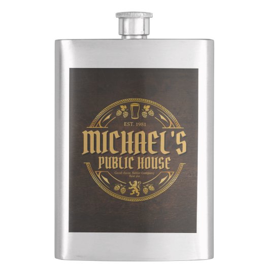 Persoonlijk cadeau voor bruidsjonkers, vintage pub flacon (Voorkant)