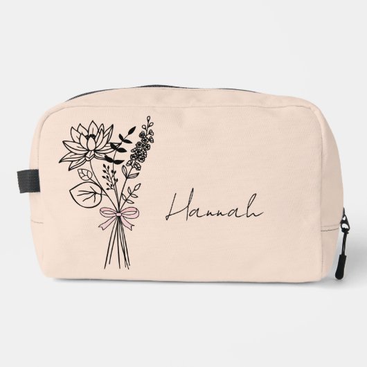 Persoonlijk cadeau voor bruidsmeisje bloemig licht toilettasje (Voorkant)
