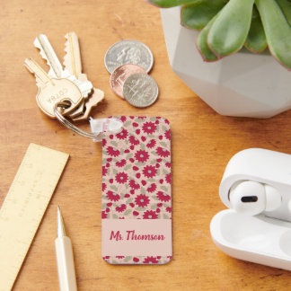 Persoonlijk cadeau voor de leraar, roze madeliefje sleutelhanger