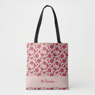 Persoonlijk cadeau voor de leraar, roze madeliefje tote bag