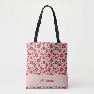 Persoonlijk cadeau voor de leraar, roze madeliefje tote bag