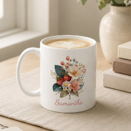 Persoonlijk Cadeau voor Haar Bes Florale Naam Koffiemok