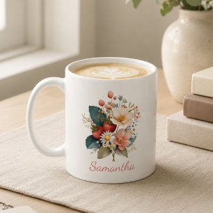 Persoonlijk Cadeau voor Haar Bes Florale Naam Koffiemok